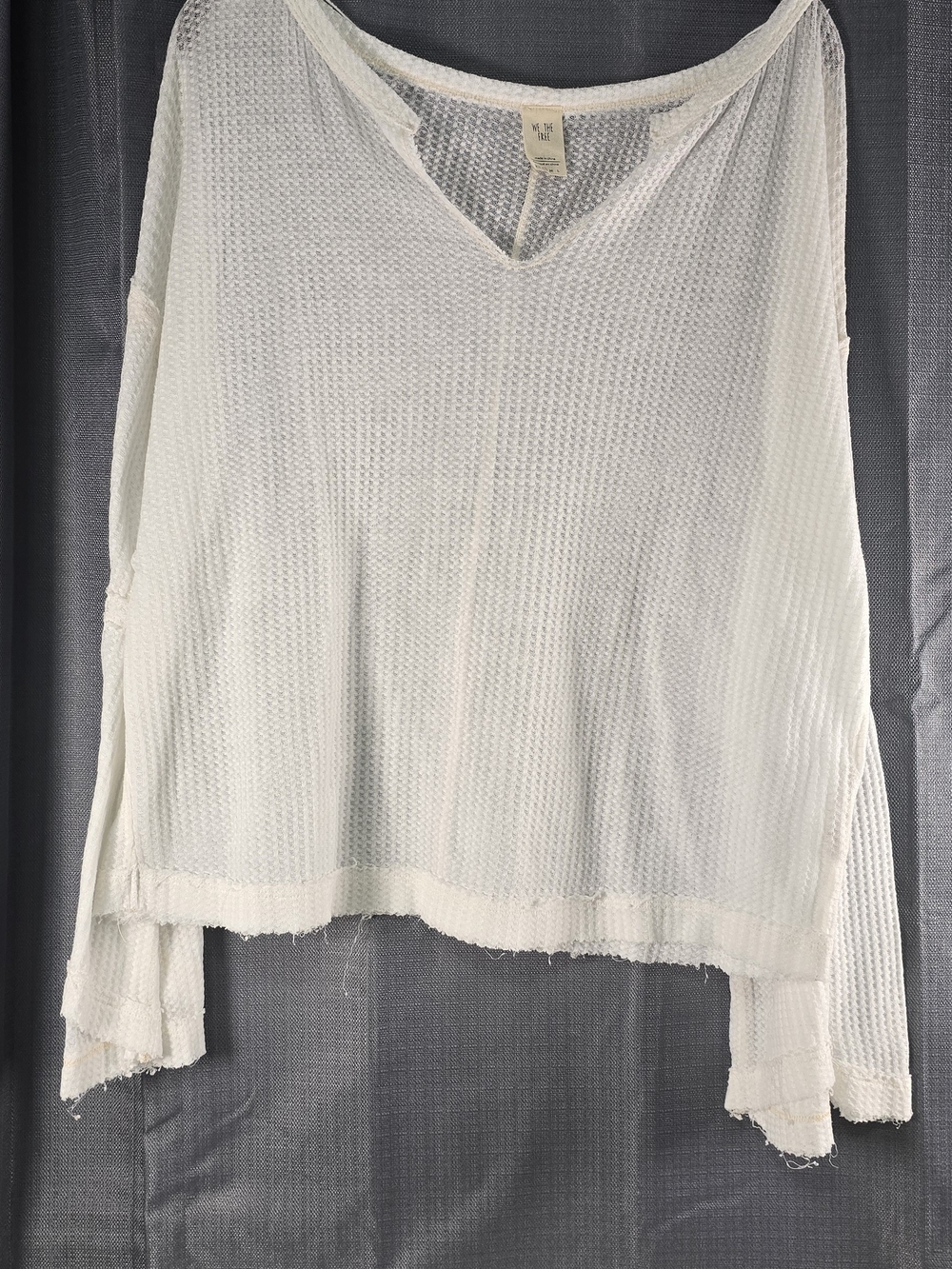 We The Free White Waffle-Knit V-Neck Pullover